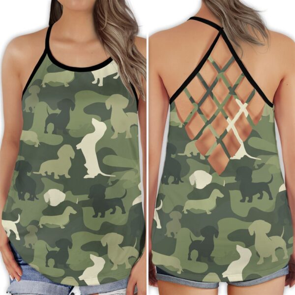 Dachshund Love Summer Cool Pattern Criss Cross Open Back Tank Top – Workout Shirts – Gift For Dog Lovers