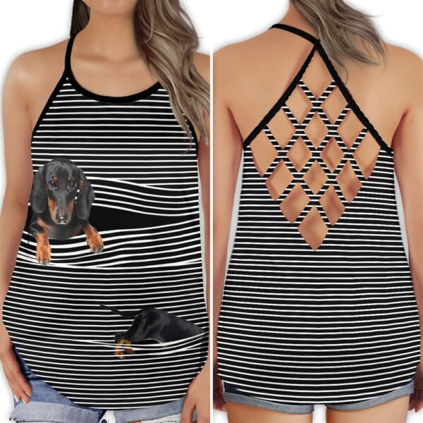 Dachshund Love Summer Funny Criss Cross Open Back Tank Top – Workout Shirts – Gift For Dog Lovers