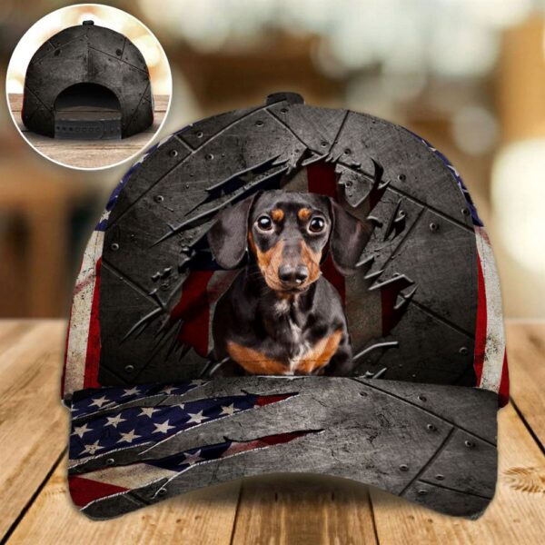Dachshund On The American Flag Cap Custom Photo – Hat For Going Out With Pets – Gifts Dog Hats For Relatives