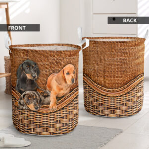 Dachshund Rattan Texture Laundry Basket –…