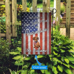 Dachshund Smiling Welcome To Our Paradise Personalized Flag Personalized Dog Garden Flags Dog Flags Outdoor 1
