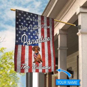 Dachshund Smiling Welcome To Our Paradise Personalized Flag Personalized Dog Garden Flags Dog Flags Outdoor 3