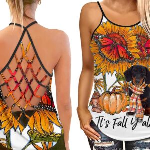 Dachshund Sunflower And Butterflies Criss Cross Open Back Tank Top Workout Shirts Gift For Dog Lovers 1 sopcl5