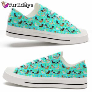 Dachshund Teal Flower Pattern Low Top…