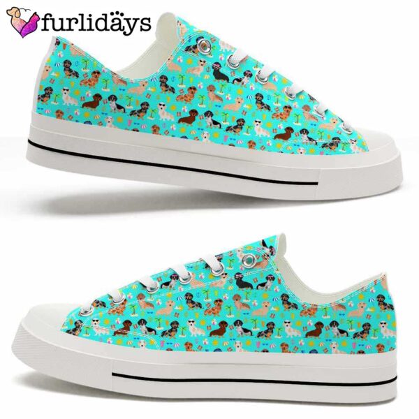 Dachshund Teal Flower Pattern Low Top Shoes  – Happy International Dog Day Canvas Sneaker – Owners Gift Dog Breeders