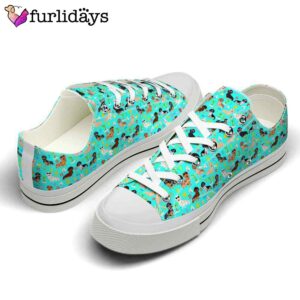 Dachshund Teal Flower Pattern Low Top Shoes 2