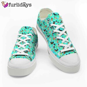 Dachshund Teal Flower Pattern Low Top Shoes 3