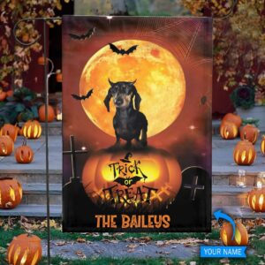 Dachshund Trick Or Treat Personalized Flag…