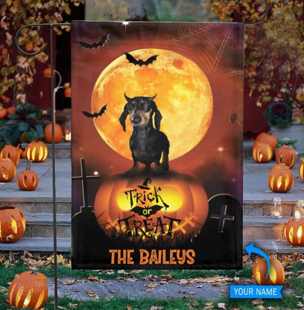 Dachshund Trick Or Treat Personalized Flag – Personalized Dog Garden Flags – Dog Flags Outdoor