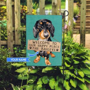 Dachshund Welcome To Our Happy Place Personalized Flag Custom Dog Garden Flags Dog Flags Outdoor 2