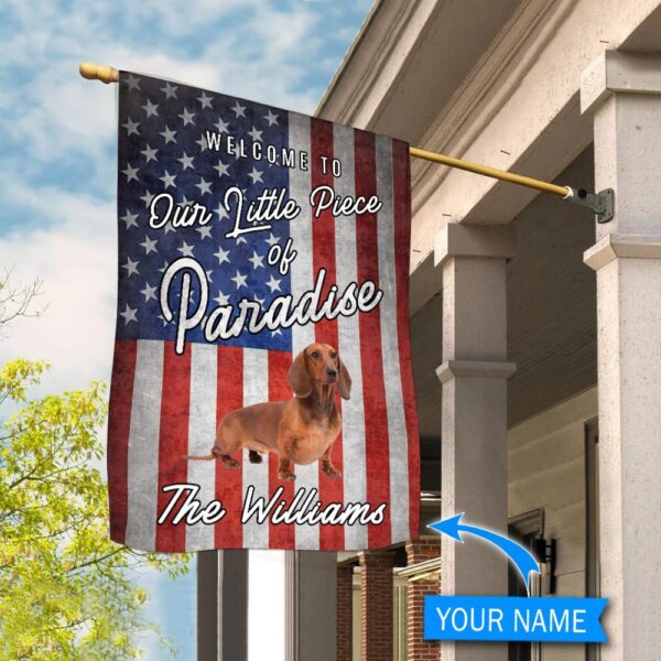Dachshund Welcome To Our Paradise Personalized Flag – Personalized Dog Garden Flags – Dog Flags Outdoor
