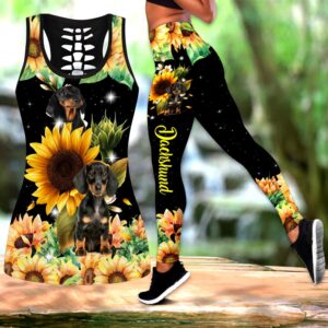 Dachshund With Sunflower Hollow Tanktop Legging…
