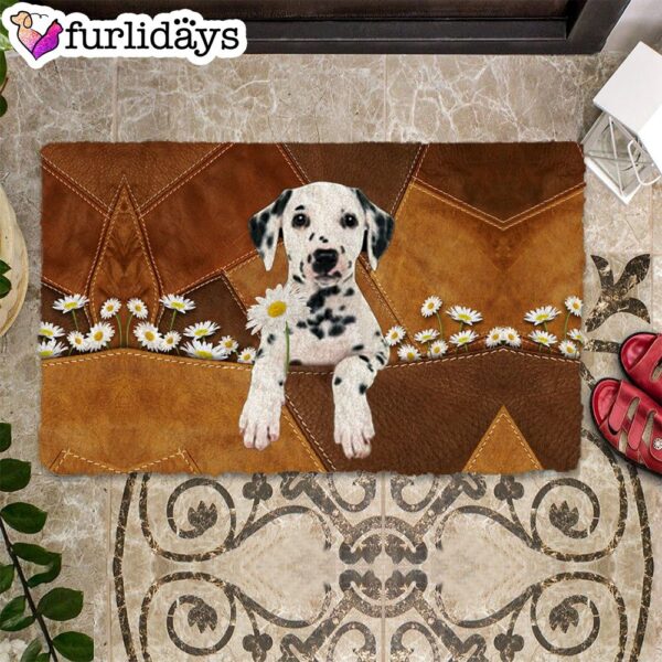 Dalmatian Holding Daisy Doormat – Outdoor Decor – Christmas Gift For Pet Lovers