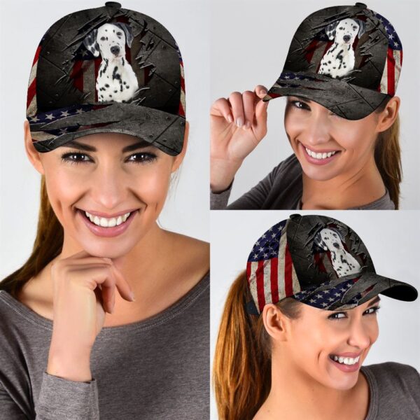 Dalmatian On The American Flag Cap Custom Photo – Hats For Walking With Pets – Gifts Dog Caps For Friends
