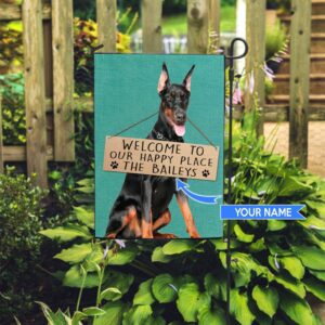 Doberman Welcome To Our Happy Place Personalized Flag Custom Dog Garden Flags Dog Flags Outdoor 2