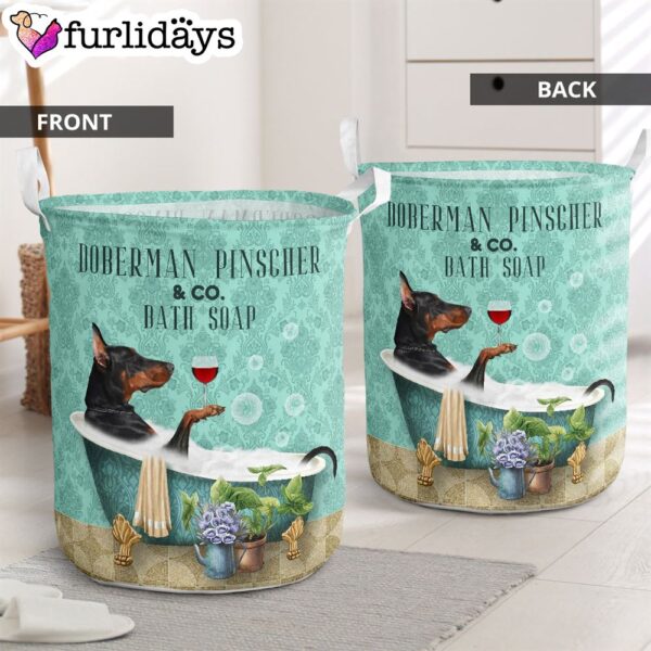 Doberman And Bath Soap Laundry Basket – Dog Laundry Basket – Christmas Gift For Her – Home Decor