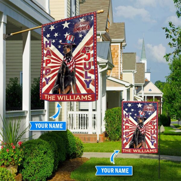 Doberman God Bless America – 4th Of July Personalized Flag – Custom Dog Garden Flags – Dog Flags Outdoor