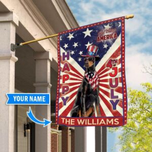 Doberman God Bless America 4th Of July Personalized Flag Custom Dog Garden Flags Dog Flags Outdoor 2