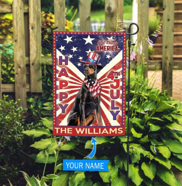 Doberman God Bless America – 4th Of July Personalized Flag – Custom Dog Garden Flags – Dog Flags Outdoor