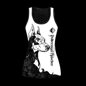 Doberman Pinscher Black Tattoos Hollow Tanktop Legging Set Outfit Casual Workout Sets Dog Lovers Gifts For Him Or Her 2 x79ztu
