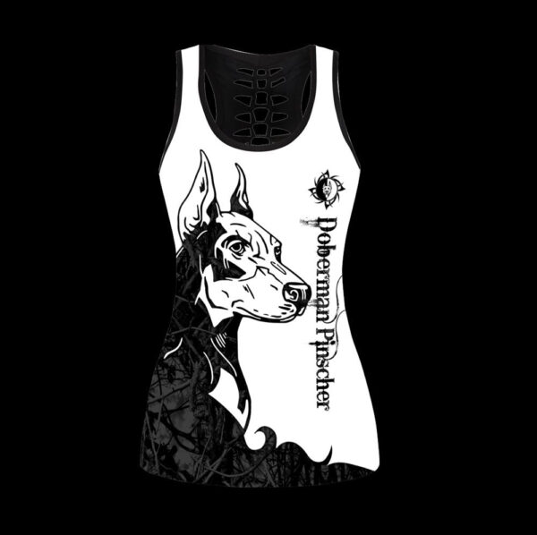 Doberman Pinscher Black Tattoos Hollow Tanktop Legging Set Outfit – Casual Workout Sets – Dog Lovers Gifts For Him Or Her