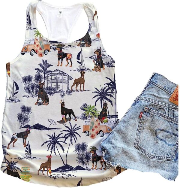 Doberman Pinscher Dog Palm Tree Beach Simple Tank Top – Summer Casual Tank Tops For Women – Gift For Young Adults