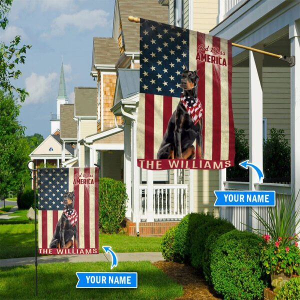 Doberman Pinscher God Bless America Personalized Flag – Custom Dog Garden Flags – Dog Flags Outdoor