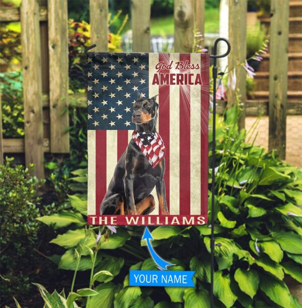 Doberman Pinscher God Bless America Personalized Flag – Custom Dog Garden Flags – Dog Flags Outdoor