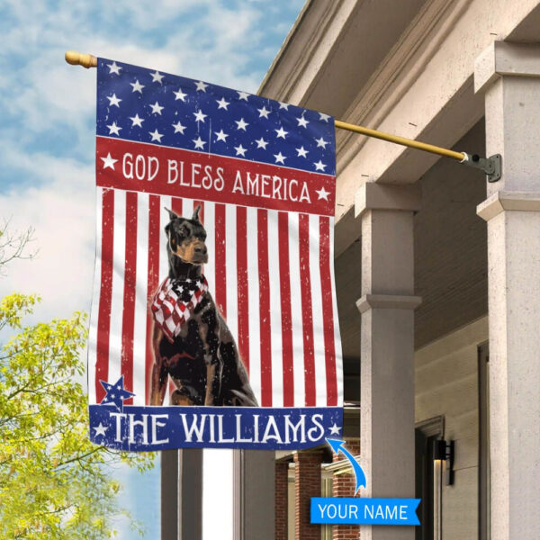 Doberman Pinscher God Bless America Personalized Flag – Personalized Dog Garden Flags – Dog Flags Outdoor