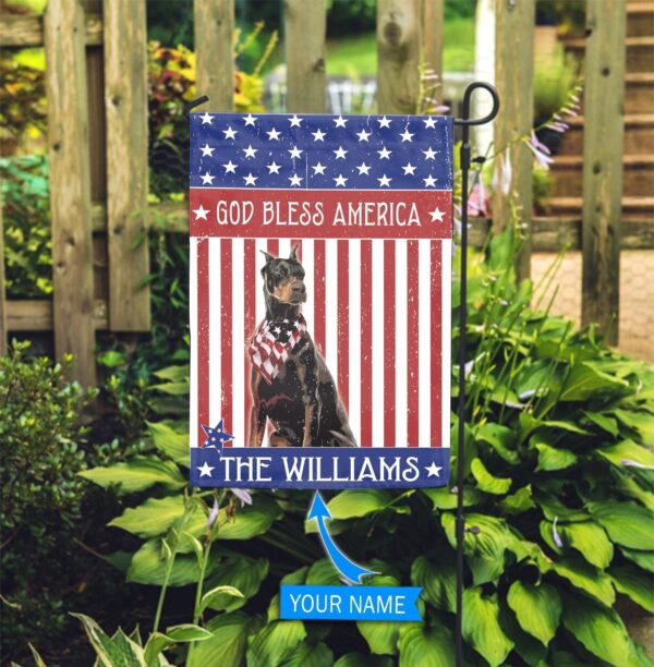 Doberman Pinscher God Bless America Personalized Flag – Personalized Dog Garden Flags – Dog Flags Outdoor
