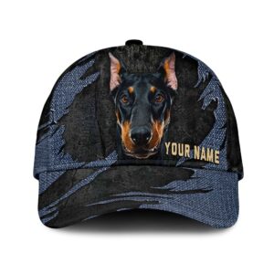 Doberman Pinscher Jean Background Custom Name Cap Classic Baseball Cap All Over Print Gift For Dog Lovers 1 ojkdel