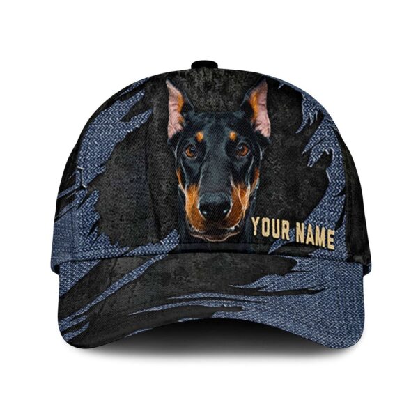 Doberman Pinscher Jean Background Custom Name & Photo Dog Cap – Classic Baseball Cap All Over Print – Gift For Dog Lovers