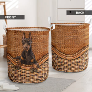 Doberman Pinscher Rattan Texture Laundry Basket…