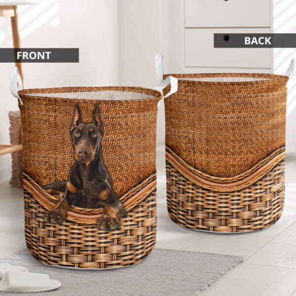 Doberman Pinscher Rattan Texture Laundry Basket – Christmas Gift – Storage Basket – Dog Memorial Gift