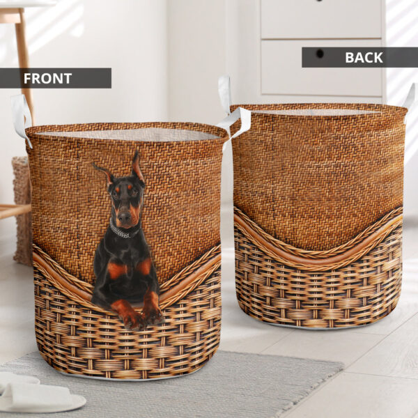 Doberman Pinscher Rattan Texture Laundry Basket – Dog Laundry Basket – Christmas Gift For Her – Home Decor