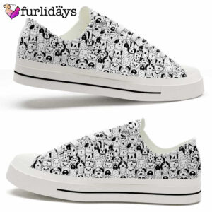 Dog Black White Doodle Pattern Low Top Shoes 1