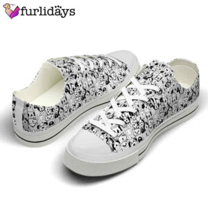 Dog Black White Doodle Pattern Low Top Shoes 2