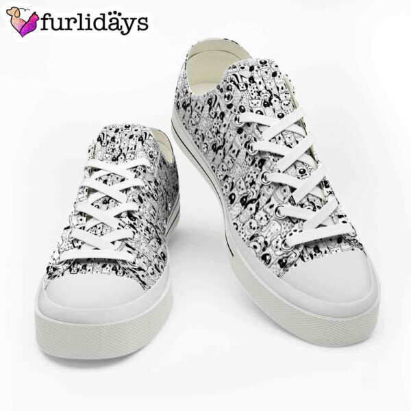 Dog Black White Doodle Pattern Low Top Shoes  – Happy International Dog Day Canvas Sneaker – Owners Gift Dog Breeders