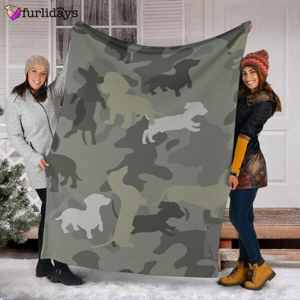 Dog Blanket – Dog Face Blanket – Dog Throw Blanket – Dachshund Camo Blanket – Furlidays