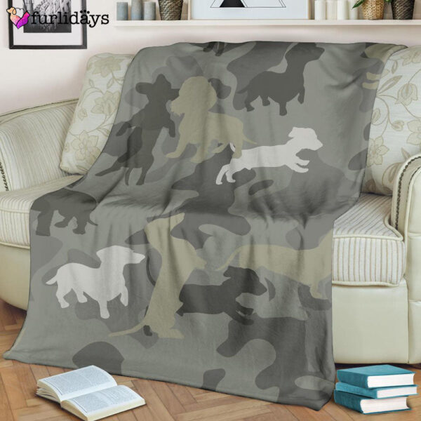 Dog Blanket – Dog Face Blanket – Dog Throw Blanket – Dachshund Camo Blanket – Furlidays