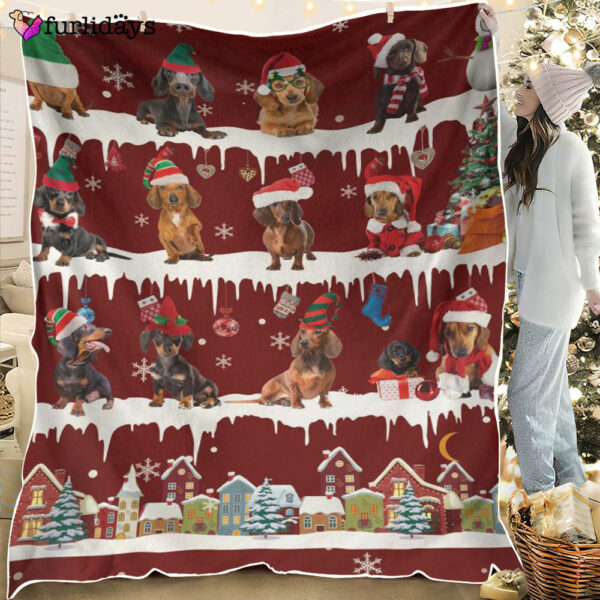 Dog Blanket – Dog Face Blanket – Dog Throw Blanket – Dachshund Snow Christmas Blanket – Furlidays