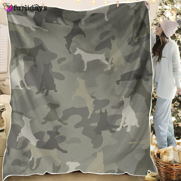 Dog Blanket – Dog Face Blanket – Dog Throw Blanket – Doberman Pinscher Camo Blanket – Furlidays