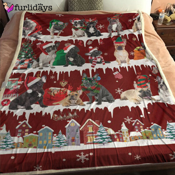 Dog Blanket – Dog Face Blanket – Dog Throw Blanket – French Bulldog Snow Christmas Blanket – Furlidays