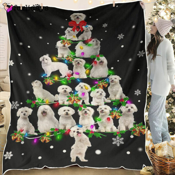 Dog Blanket – Dog Face Blanket – Dog Throw Blanket – Maltese Christmas Tree Blanket – Furlidays
