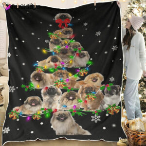 Dog Blanket Dog Face Blanket Dog Throw Blanket Pekingese Christmas Tree Blanket Furlidays 2