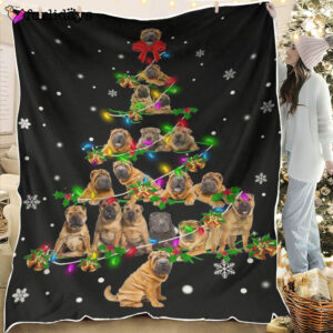 Dog Blanket Dog Face Blanket Dog Throw Blanket Shar Pei Christmas Tree Blanket Furlidays 1