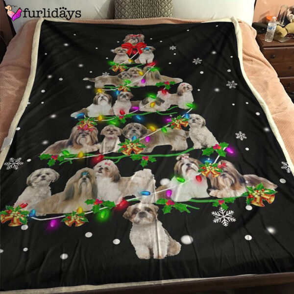 Dog Blanket – Dog Face Blanket – Dog Throw Blanket – Shih Tzu Christmas Tree Blanket – Furlidays