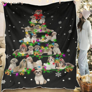 Dog Blanket Dog Face Blanket Dog Throw Blanket Shih Tzu Christmas Tree Blanket Furlidays 2