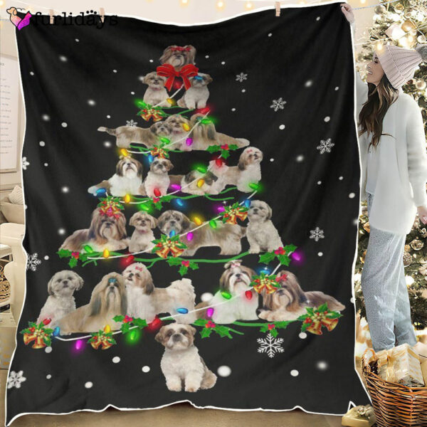 Dog Blanket – Dog Face Blanket – Dog Throw Blanket – Shih Tzu Christmas Tree Blanket – Furlidays