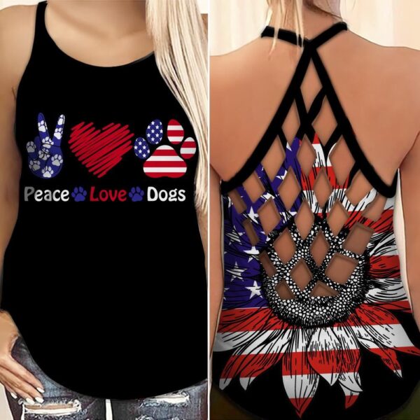 Dog Criss Cross Tank Top Summer Peace Love Dogs – Women Hollow Camisole – Mother’s Day Gift – Best Gift For Dog Mom